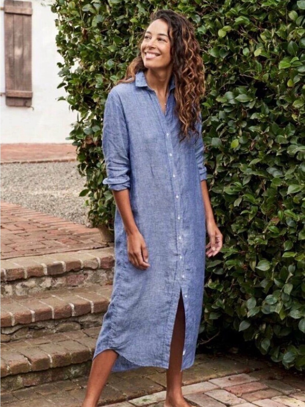 FRANK & EILEEN Sz XL Blue Chambray Linen Rory Maxi Shirt Dress